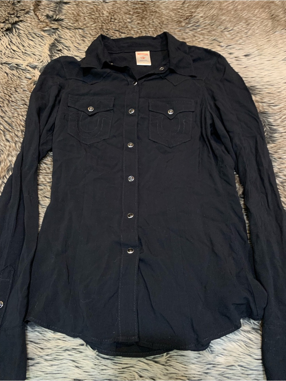 True Religion women's Western-style long-sleeve shirt pearl snap-button front S